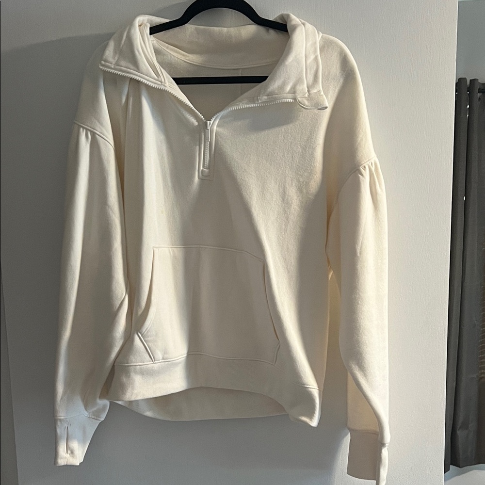 Cream Quarter-Zip Pullover Hoodie